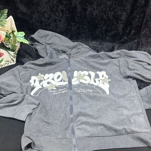 SHEIN Gray Textured Fabric Full Zipper Hoodie